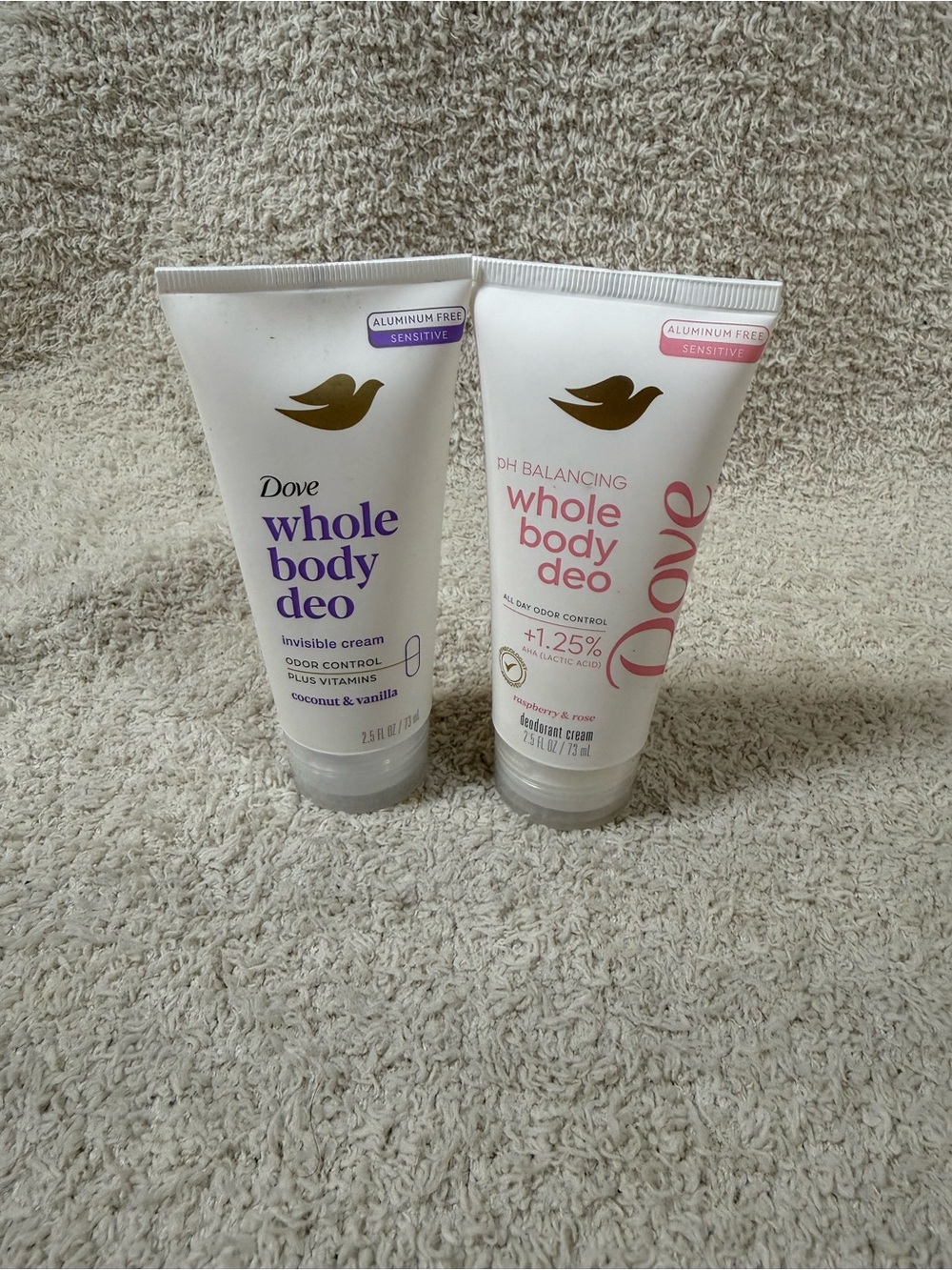Dove Whole Body Deo Cream Bundle Coconut Vanilla + Raspberry Rose 2.5 oz